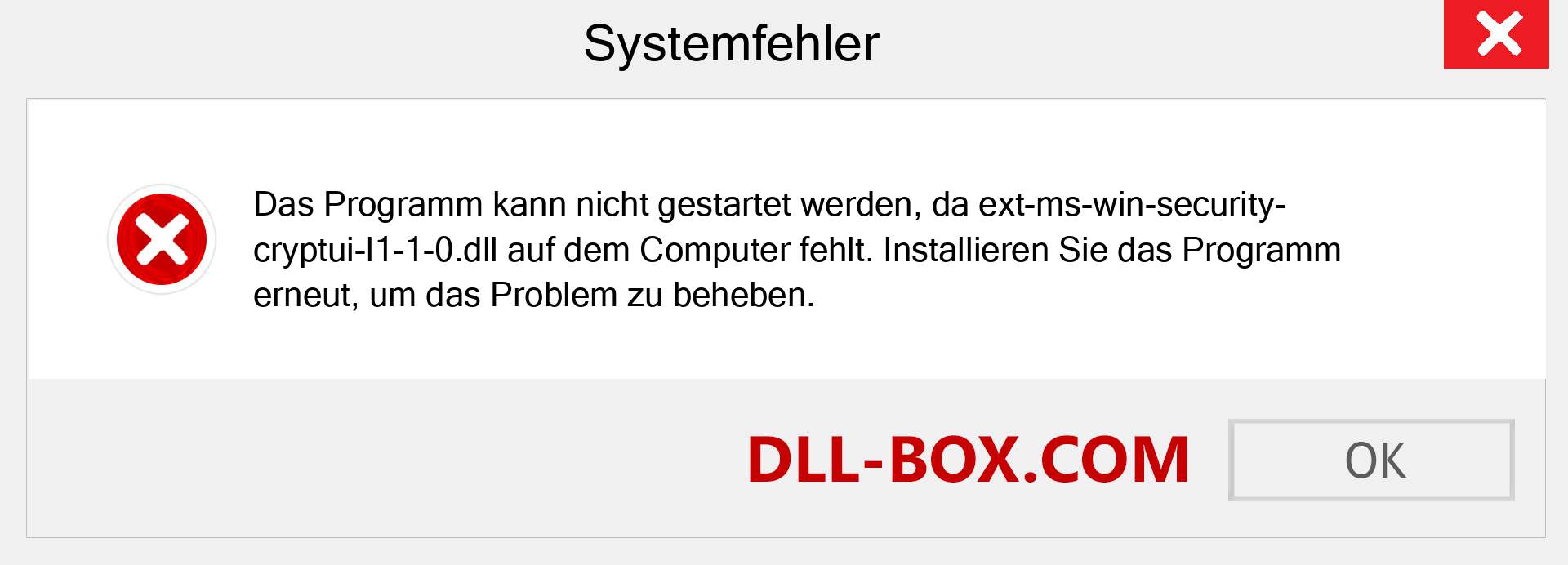 ext-ms-win-security-cryptui-l1-1-0.dll-Datei fehlt?. Download für Windows 7, 8, 10 - Fix ext-ms-win-security-cryptui-l1-1-0 dll Missing Error unter Windows, Fotos, Bildern